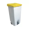 Poubelle a pédale 120L PP blanc couvercle jaune 89x56x48cm